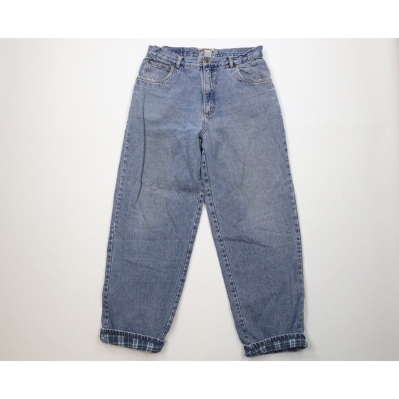 Vintage 90s Streetwear Mens 36x32 Faded Flannel Lined Wide Leg Denim Jeans Blue
